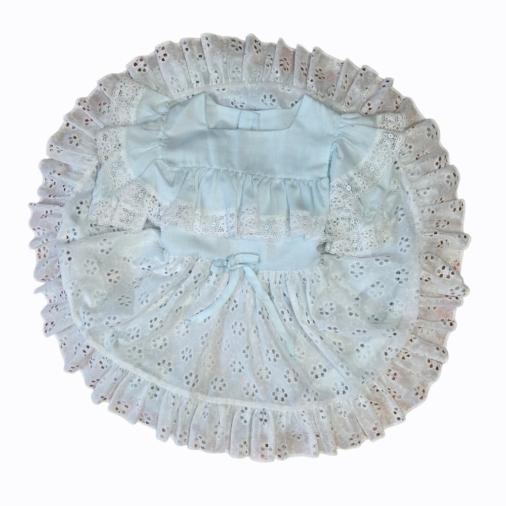 Vtg Martha's Miniatures Girls 5 Blue Lace Apron Dress Circle Skirt Twirl Prairie